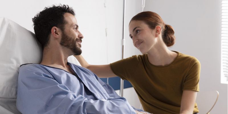 Person showing relief during recovery from alcohol addiction treatment